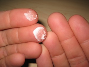 Working Hands applied O'Keeffe's applied fingers not greasy rubbed in